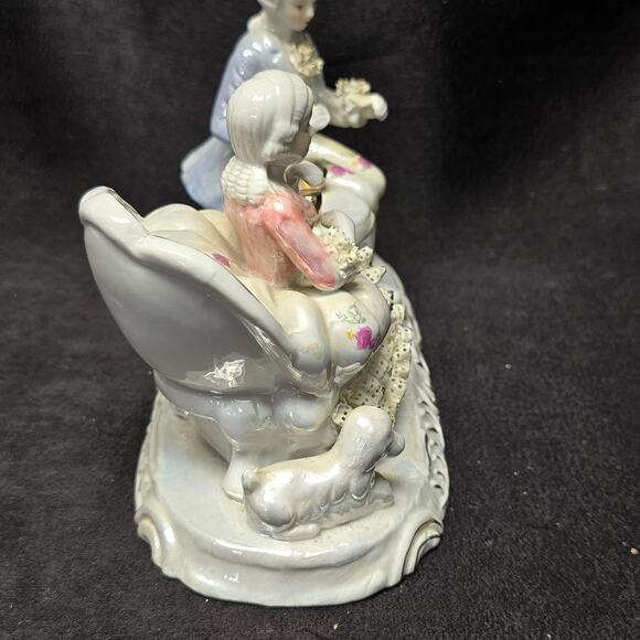 Porcelain Victorian Colonial Courting Couple Dog Woman & Man Figurine Tea Party - Picture 8 of 10